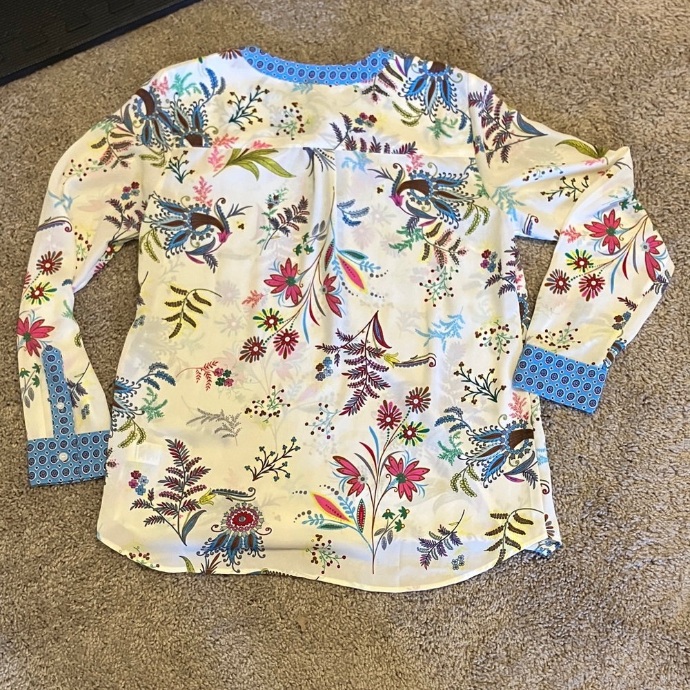 Talbots Blue and Cream Floral Blouse - Picture 3 of 3